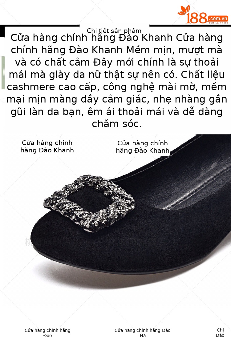 Giày lười nữ da thật mũi vuông đế bệt miệng nông — Màu đen chi tiết 4