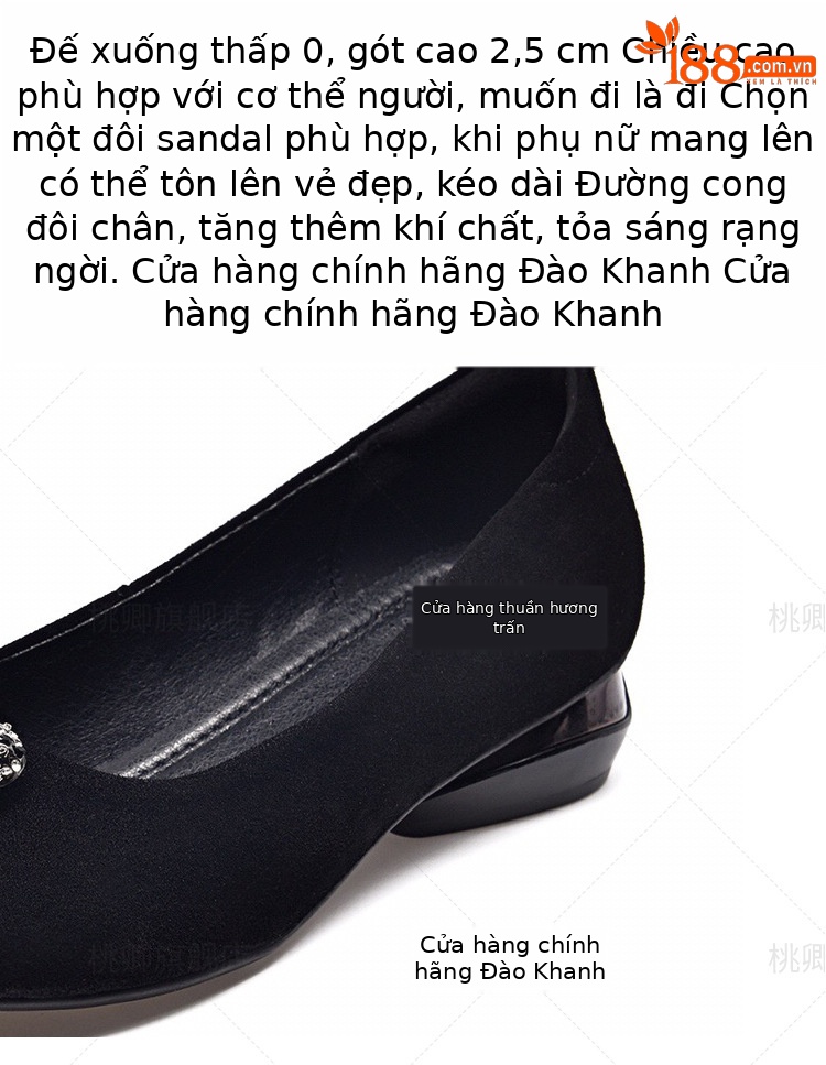 Giày lười nữ da thật mũi vuông đế bệt miệng nông — Màu đen chi tiết 5