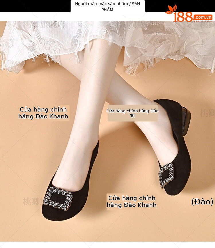 Giày lười nữ da thật mũi vuông đế bệt miệng nông — Màu đen chi tiết 6