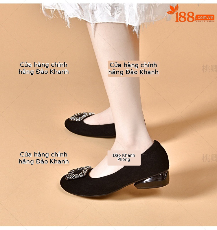 Giày lười nữ da thật mũi vuông đế bệt miệng nông — Màu đen chi tiết 8