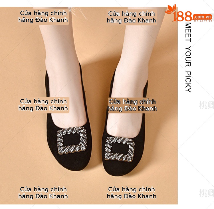 Giày lười nữ da thật mũi vuông đế bệt miệng nông — Màu đen chi tiết 9