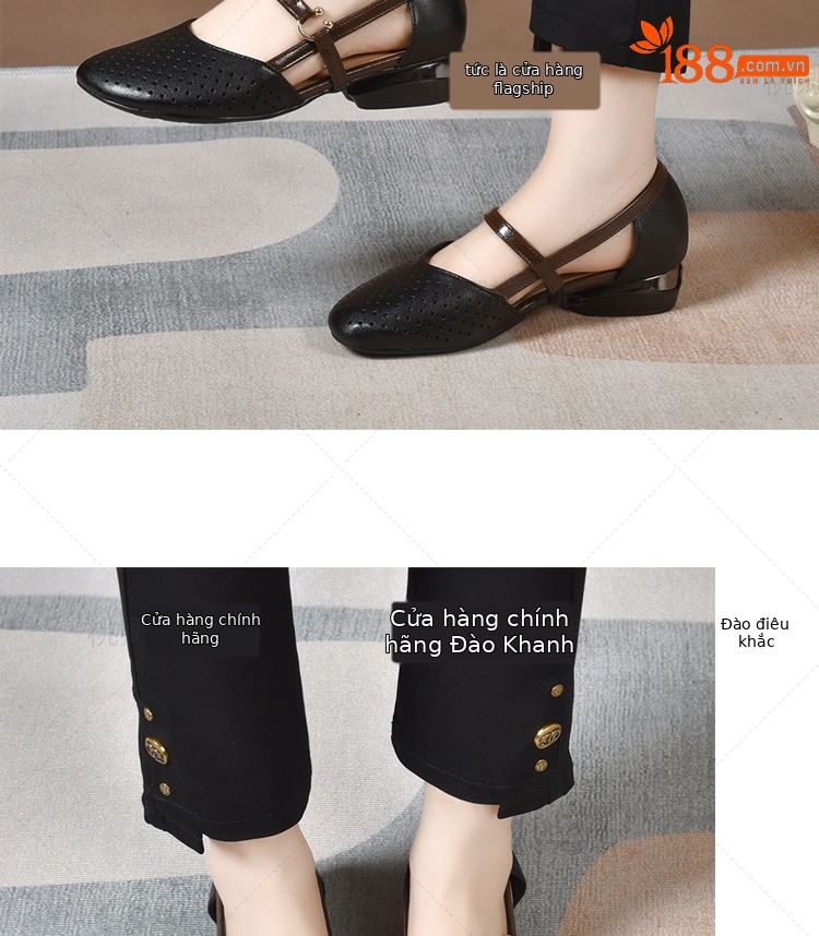 Sandal da thật nữ mũi kín đế mềm gót vuông 2.5 cm phối váy — Gót màu be cao 2.5 cm da thật chi tiết 11