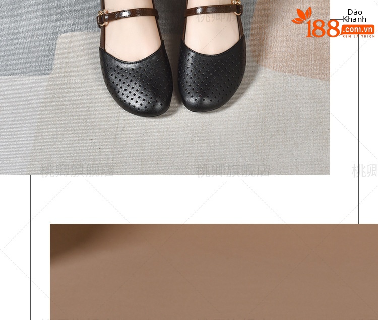 Sandal da thật nữ mũi kín đế mềm gót vuông 2.5 cm phối váy — Gót màu be cao 2.5 cm da thật chi tiết 12