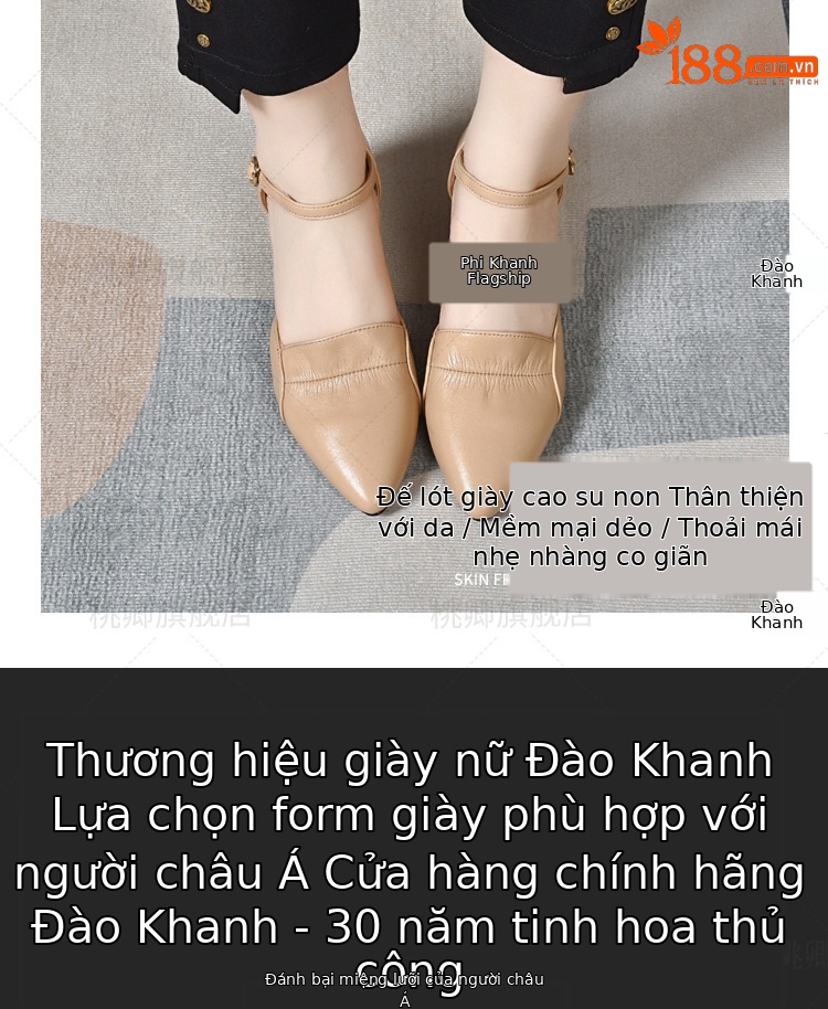 Sandal nữ da thật mũi kín gót vuông 4 cm mũi nhọn công sở mùa hè — Gót đen cao 4 cm chi tiết 2