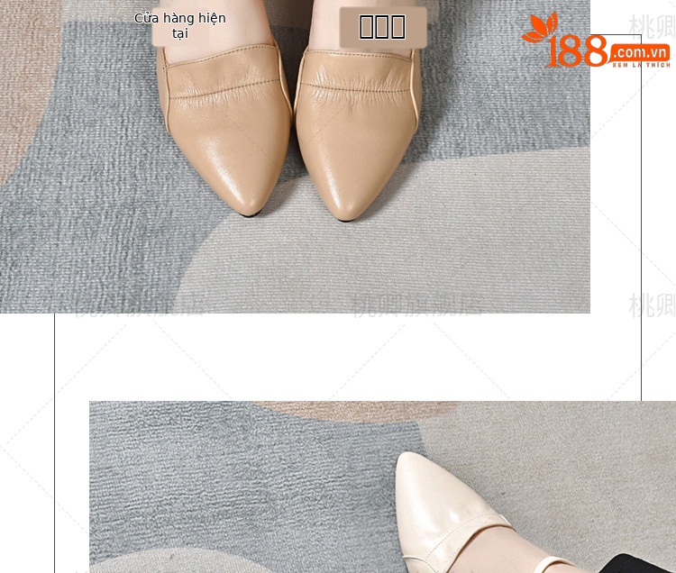 Sandal nữ da thật mũi kín gót vuông 4 cm mũi nhọn công sở mùa hè — Gót đen cao 4 cm chi tiết 12