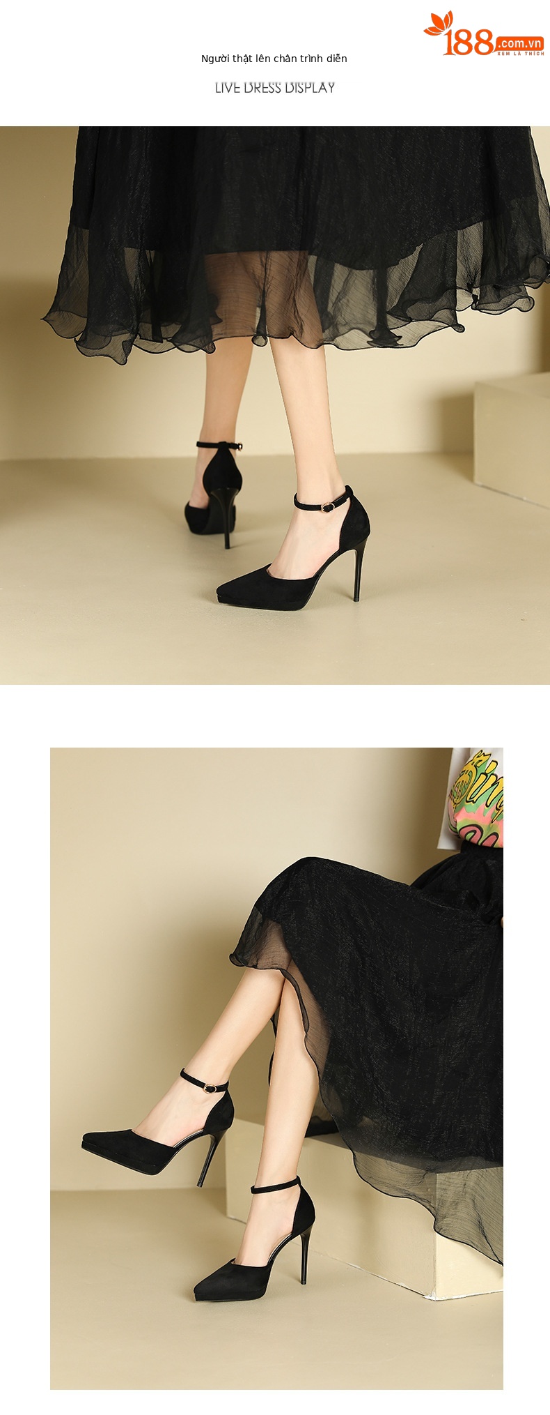 Sandal cao gót nữ mũi nhọn gót 10 cm phong cách tiên nữ — Da bóng màu nude 10cm chi tiết 4