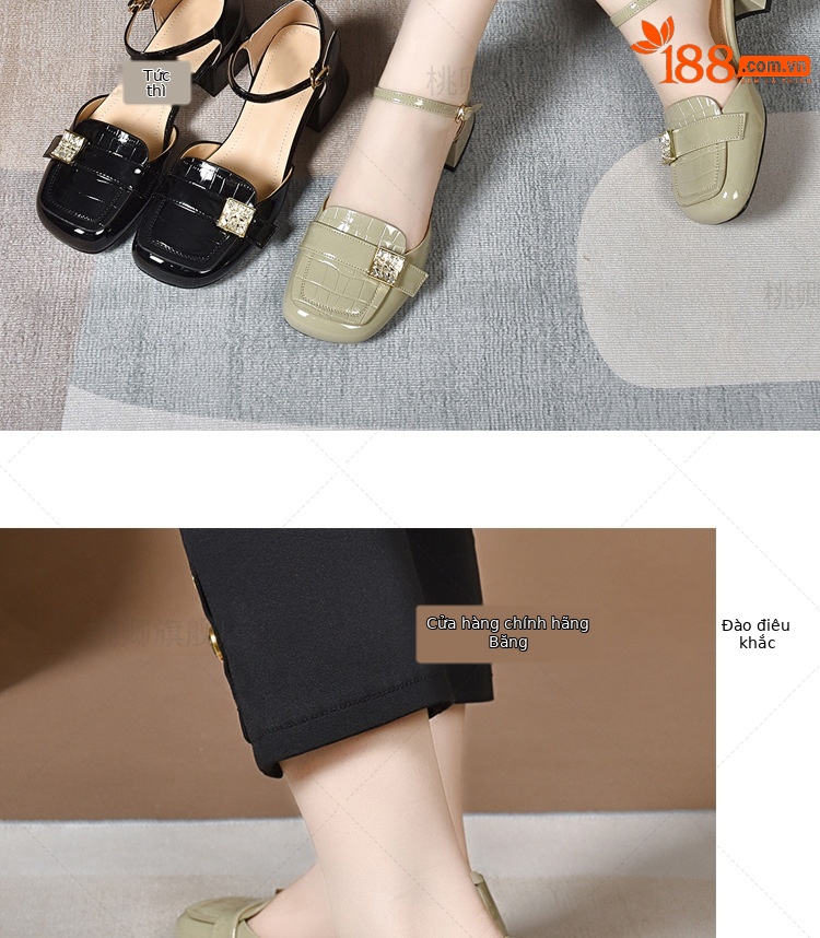 Giày Mary Jane nữ da cừu đế bệt mũi tròn miệng nông — Màu nâu chi tiết 11