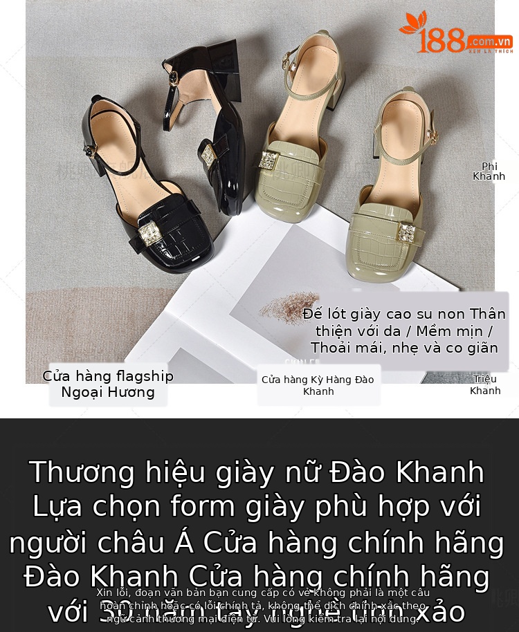 Giày sandal nữ da bóng mũi kín gót vuông ổn định, đế mềm, phối đầm mùa hè — Màu đen chi tiết 2