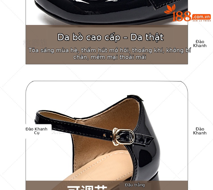 Giày sandal nữ da bóng mũi kín gót vuông ổn định, đế mềm, phối đầm mùa hè — Màu đen chi tiết 4