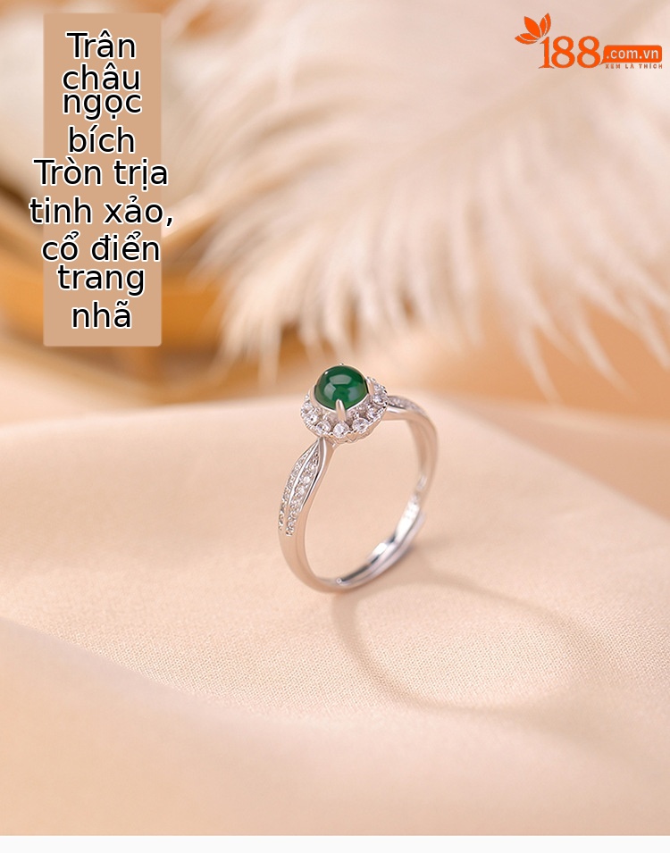 Nhẫn nữ bạc S925 đính ngọc bích cao cấp phong cách đơn giản sang trọng — Mở một size chi tiết 1