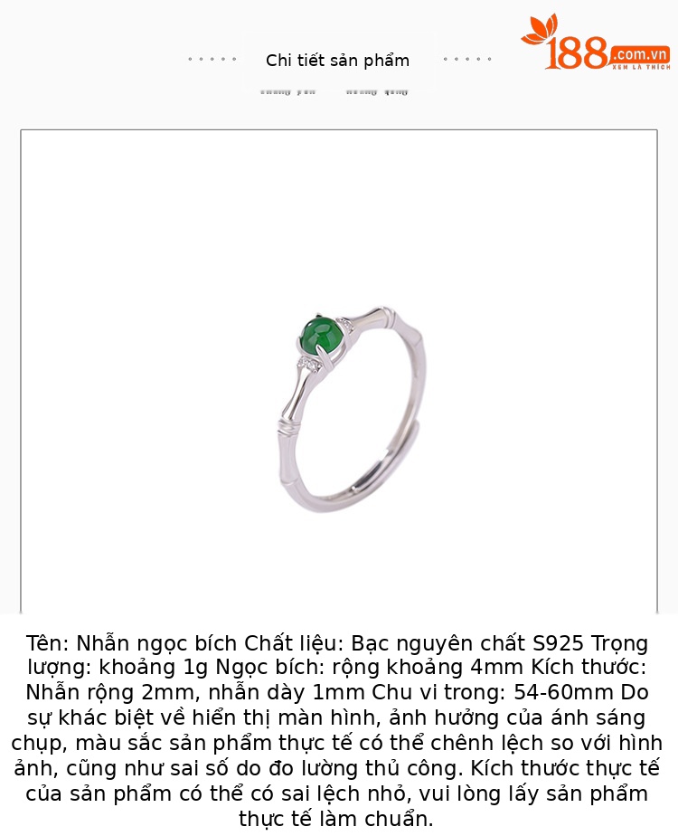 Nhẫn bạc S925 mở điều chỉnh hạt tròn treo ngọc bích hình hươu — Mở một size chi tiết 2