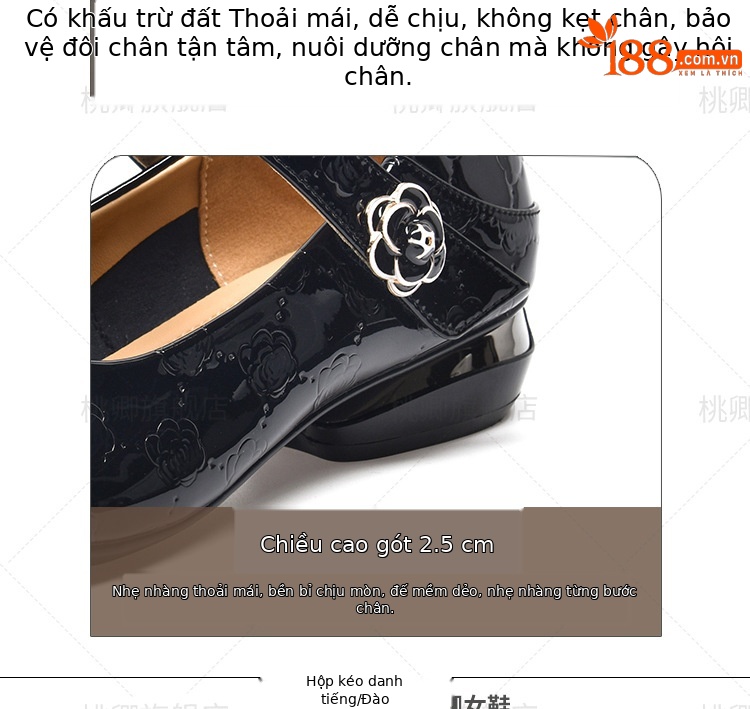 Giày Mary Jane nữ da sáng chế mũi tròn đế bệt miệng nông — Màu đen chi tiết 5