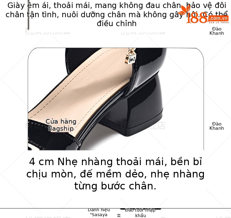 Sandal da bóng nữ mũi nhọn gót thấp phối váy — Màu đen chi tiết 5