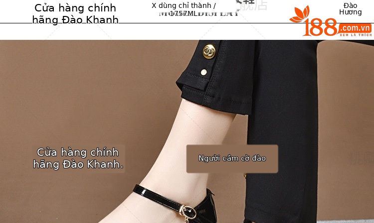 Sandal da bóng nữ mũi nhọn gót thấp phối váy — Màu đen chi tiết 6