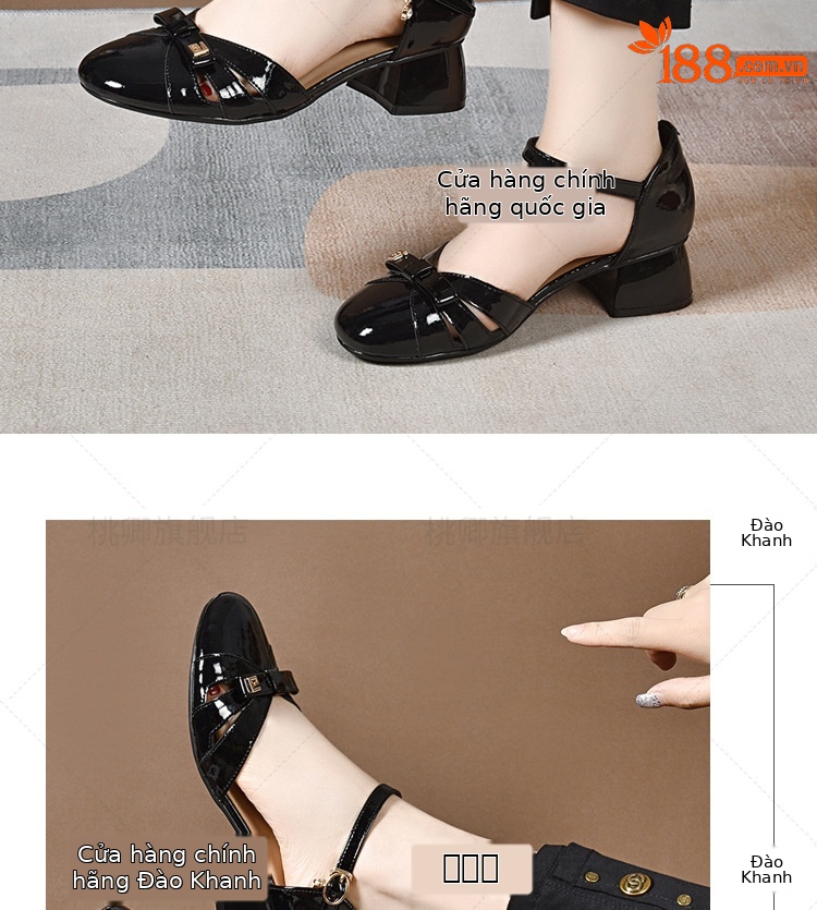 Sandal da bóng nữ mũi nhọn gót thấp phối váy — Màu đen chi tiết 7
