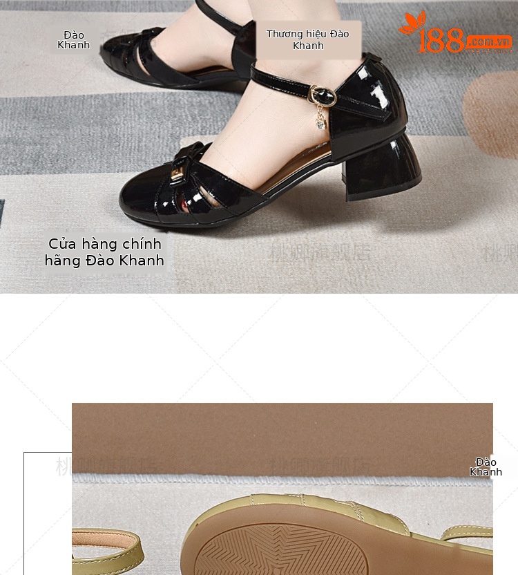 Sandal da bóng nữ mũi nhọn gót thấp phối váy — Màu đen chi tiết 9