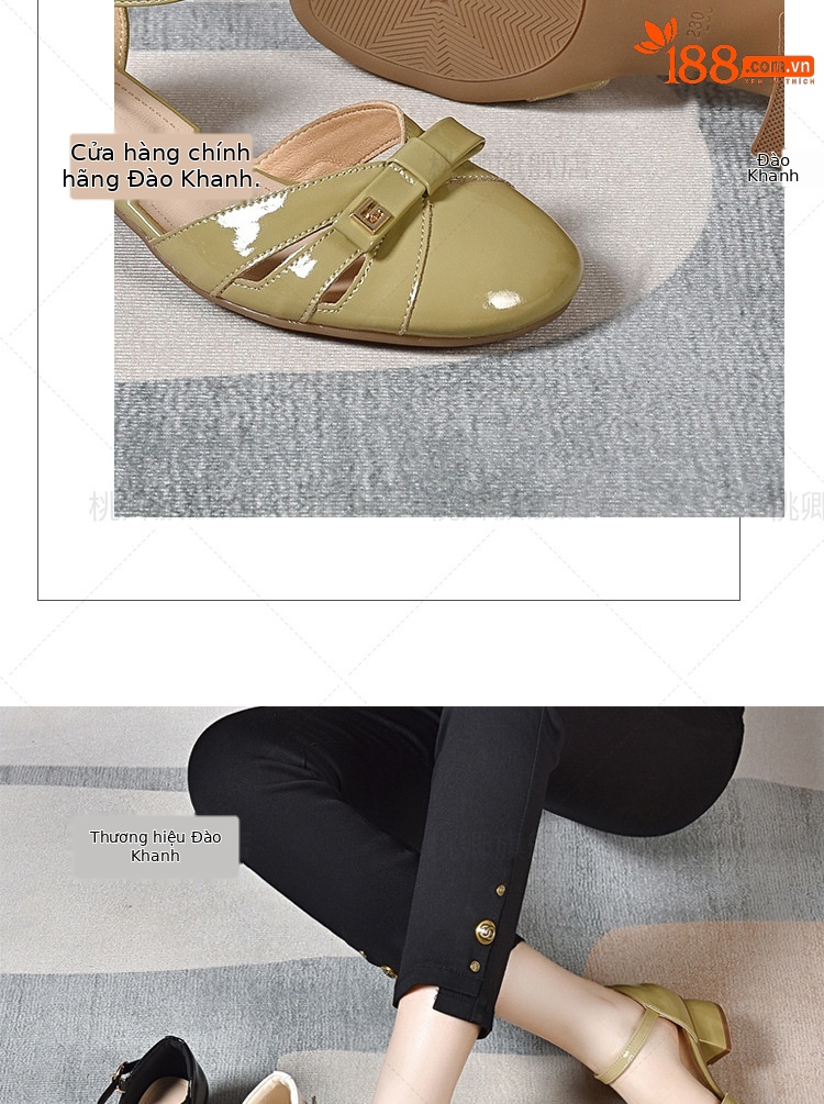 Sandal da bóng nữ mũi nhọn gót thấp phối váy — Màu đen chi tiết 10