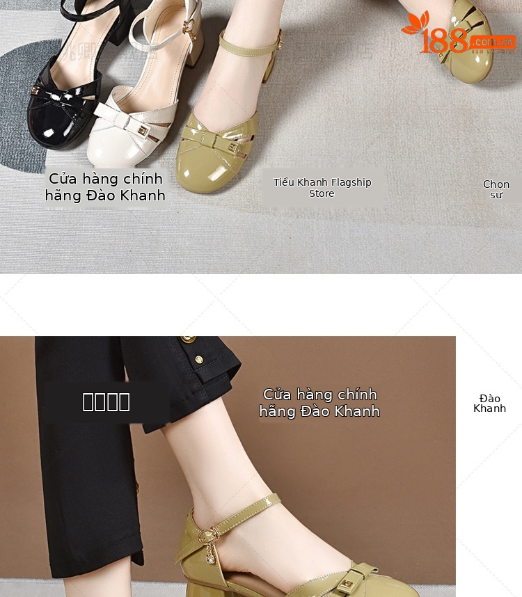 Sandal da bóng nữ mũi nhọn gót thấp phối váy — Màu đen chi tiết 11