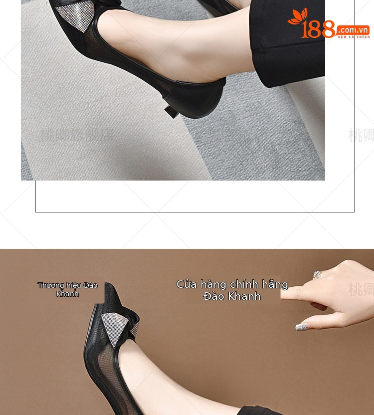 Giày cao gót lưới nữ hở mũi gót nhọn 5 cm, thiết kế khoét lỗ, chất liệu da thật — Màu mơ cao gót 5 cm chi tiết 7