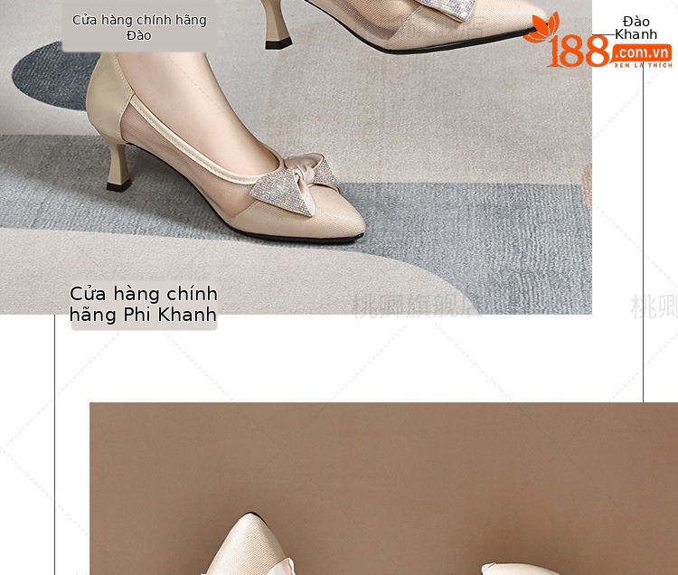 Giày cao gót lưới nữ hở mũi gót nhọn 5 cm, thiết kế khoét lỗ, chất liệu da thật — Màu mơ cao gót 5 cm chi tiết 11