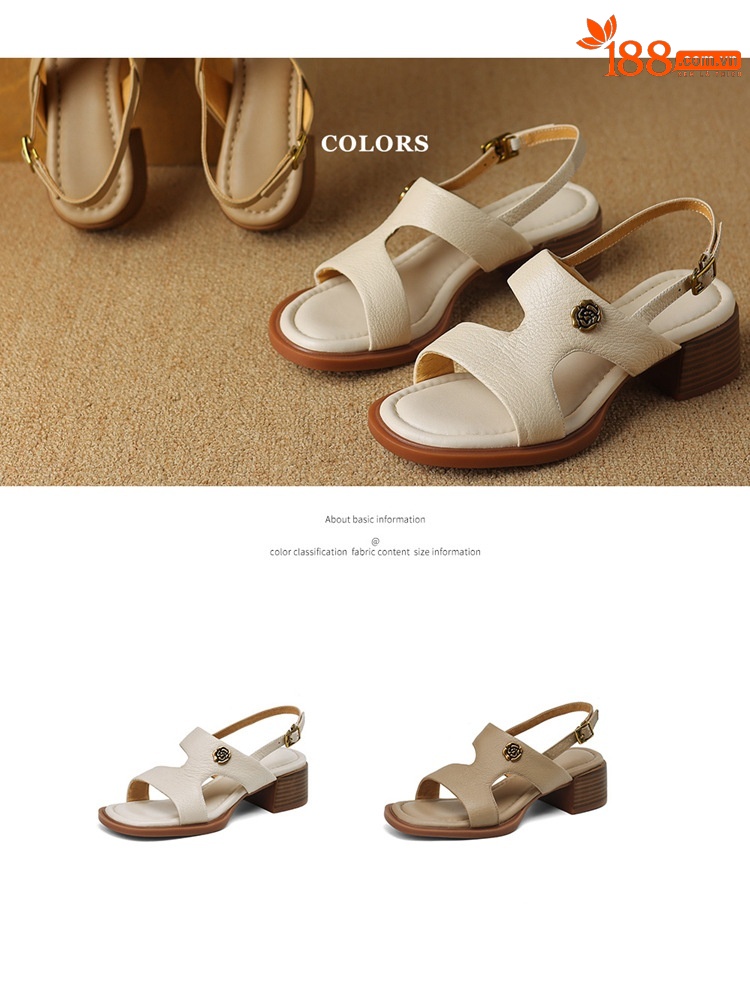 Sandal hở ngón da cừu gót thô đầu vuông quai ngang kiểu La Mã — Màu trắng be chi tiết 3