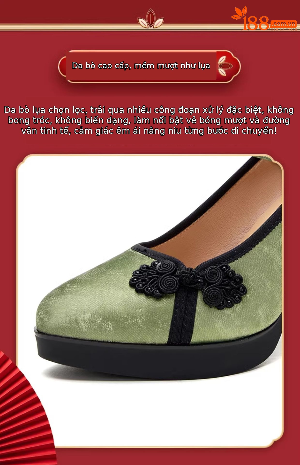 Giày cao gót nữ mũi nhọn phong cách cổ điển Trung Hoa, gót 5-11 cm, phối sườn xám váy vest — Trắng be 5cm, Màu trắng nhạt 7cm, Màu đen 11cm, Màu xanh lá cây 7cm chi tiết 3