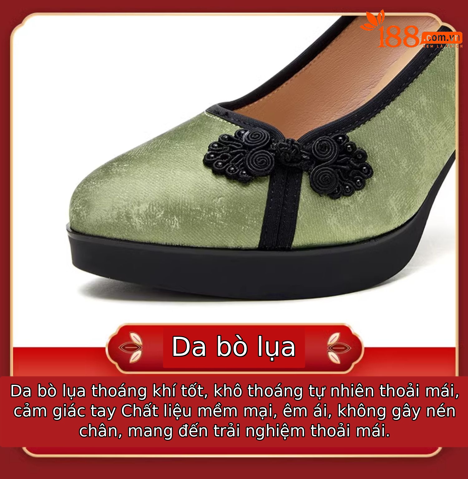 Giày cao gót nữ mũi nhọn phong cách cổ điển Trung Hoa, gót 5-11 cm, phối sườn xám váy vest — Trắng be 5cm, Màu trắng nhạt 7cm, Màu đen 11cm, Màu xanh lá cây 7cm chi tiết 11