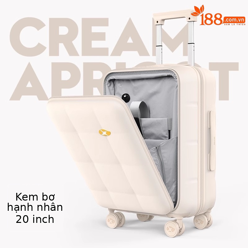 Vali nhựa PC 20 inch mở nắp trước chống va đập, có cổng USB/Type-C — Nắp trước của phiên bản thông thường 20 inch màu Mơ Kem [với giao diện USB/TypeC]