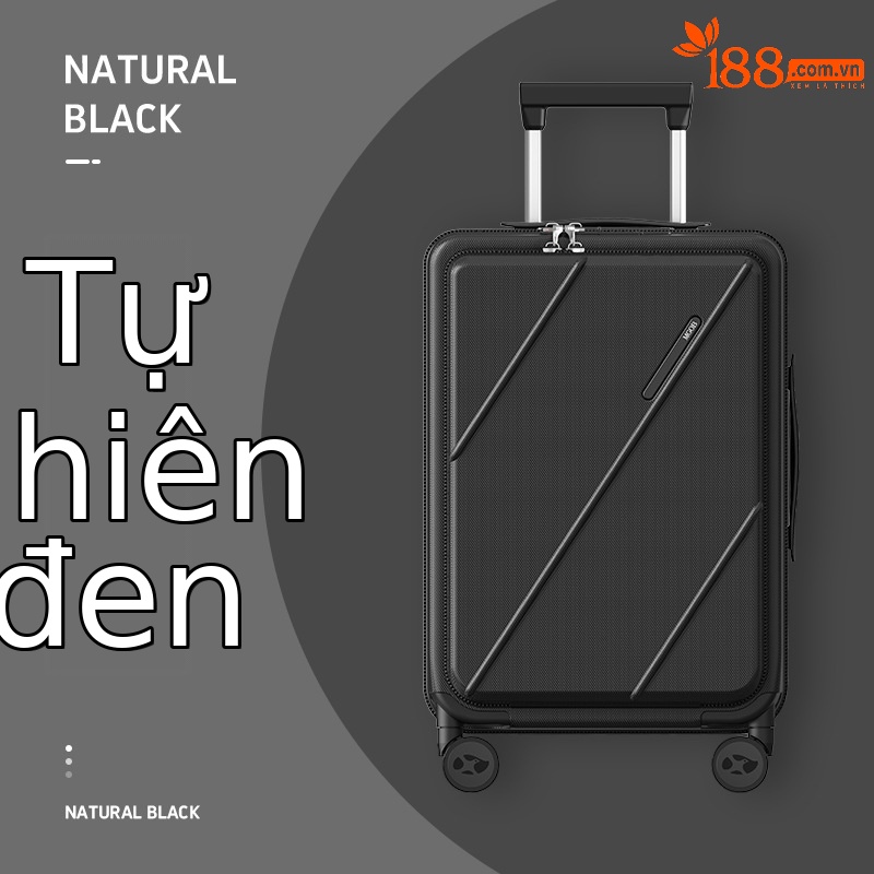 Vali nhựa PC 20 inch mở nắp trước, bánh xe êm, đa năng cho doanh nhân — Cửa trước 20 inch có cổng sạc và lớp mở rộng màu đen