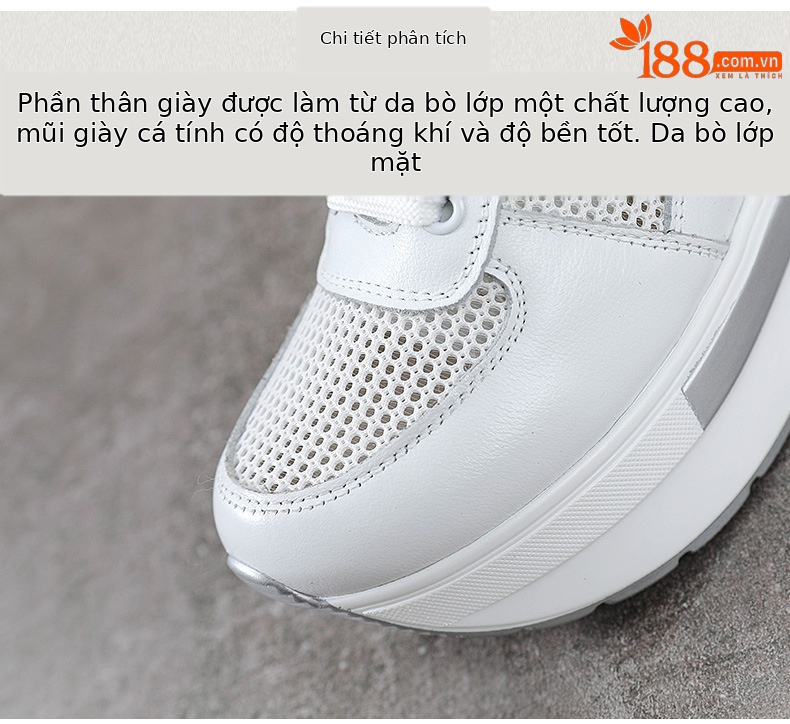Giày lười nữ da thật dây thun, mặt lưới thoáng khí, đế tăng chiều cao 10 cm — Màu đen chi tiết 4