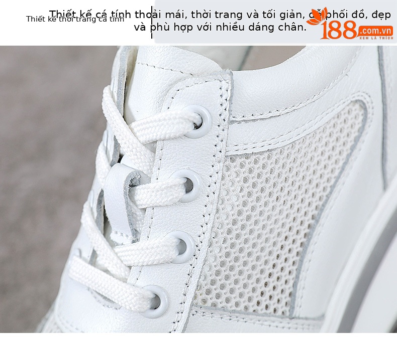 Giày lười nữ da thật dây thun, mặt lưới thoáng khí, đế tăng chiều cao 10 cm — Màu đen chi tiết 5