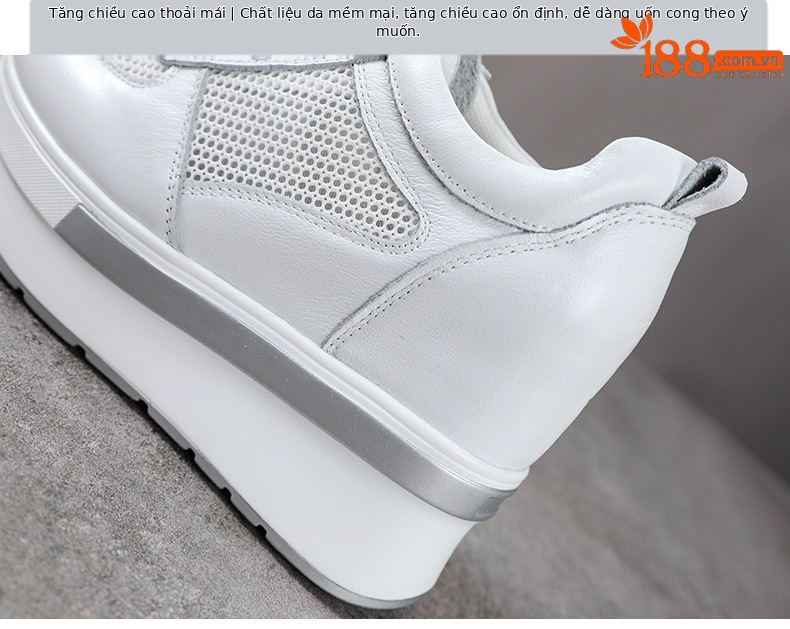 Giày lười nữ da thật dây thun, mặt lưới thoáng khí, đế tăng chiều cao 10 cm — Màu đen chi tiết 8