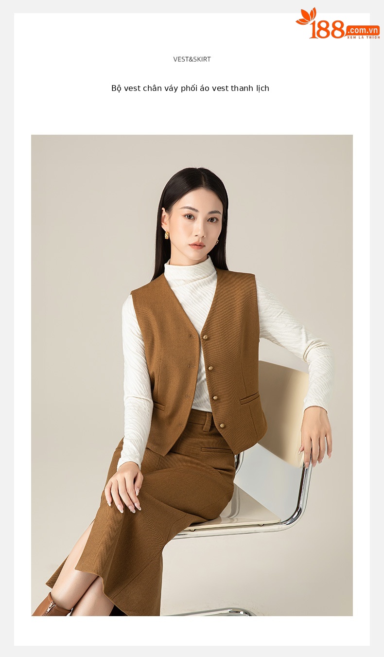 Bộ vest gile nữ len phong cách lịch lãm — Áo vest (64625) chi tiết 3