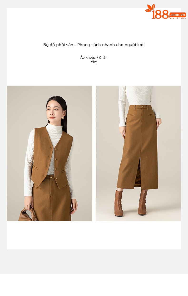 Bộ vest gile nữ len phong cách lịch lãm — Áo vest (64625) chi tiết 4