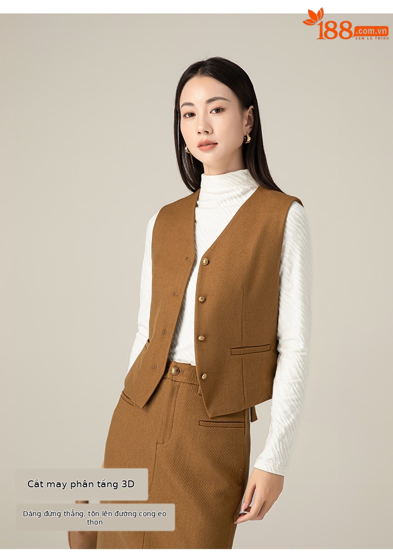 Bộ vest gile nữ len phong cách lịch lãm — Áo vest (64625) chi tiết 11