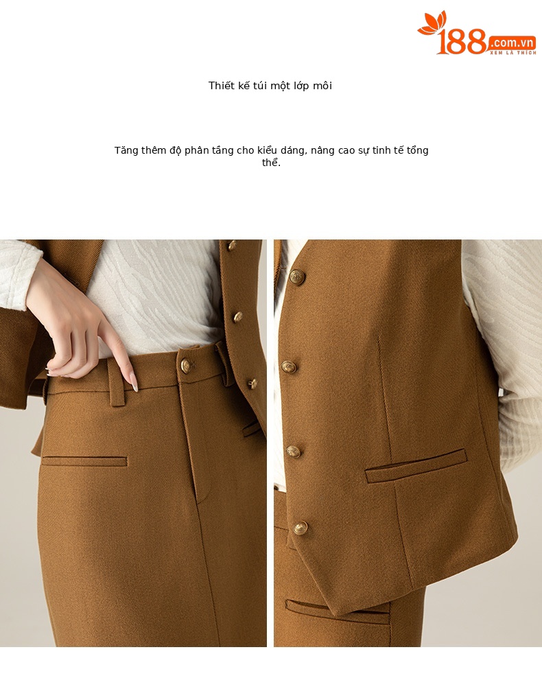Bộ vest gile nữ len phong cách lịch lãm — Áo vest (64625) chi tiết 12
