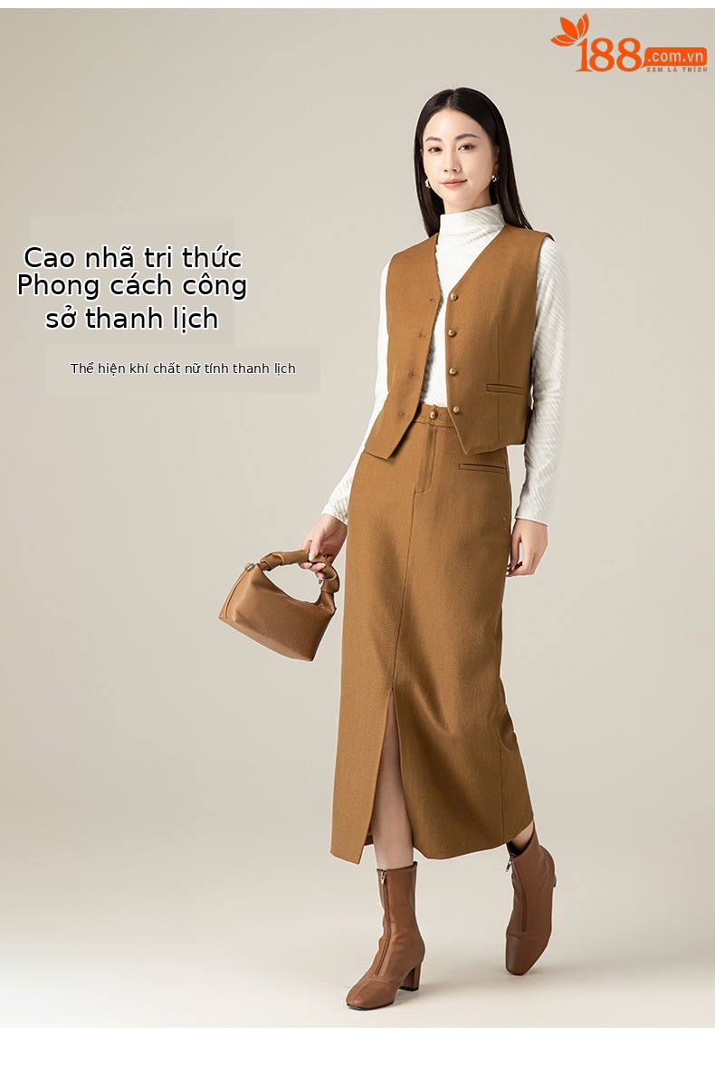 Bộ vest gile nữ len phong cách lịch lãm — Áo vest (64625) chi tiết 15