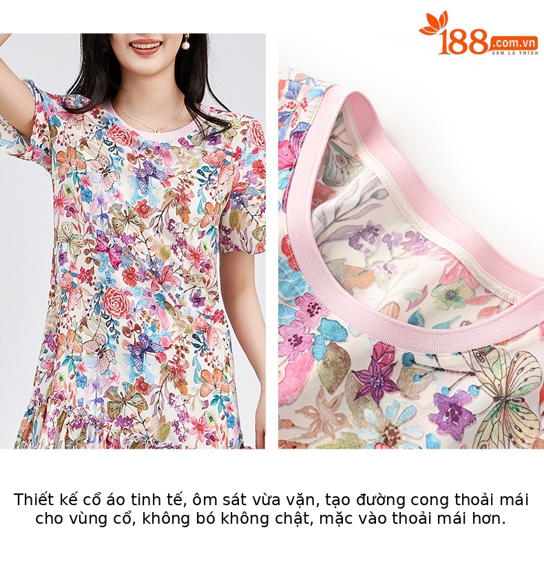 Váy suông midi in họa tiết hoa thanh lịch — Màu hồng chi tiết 5