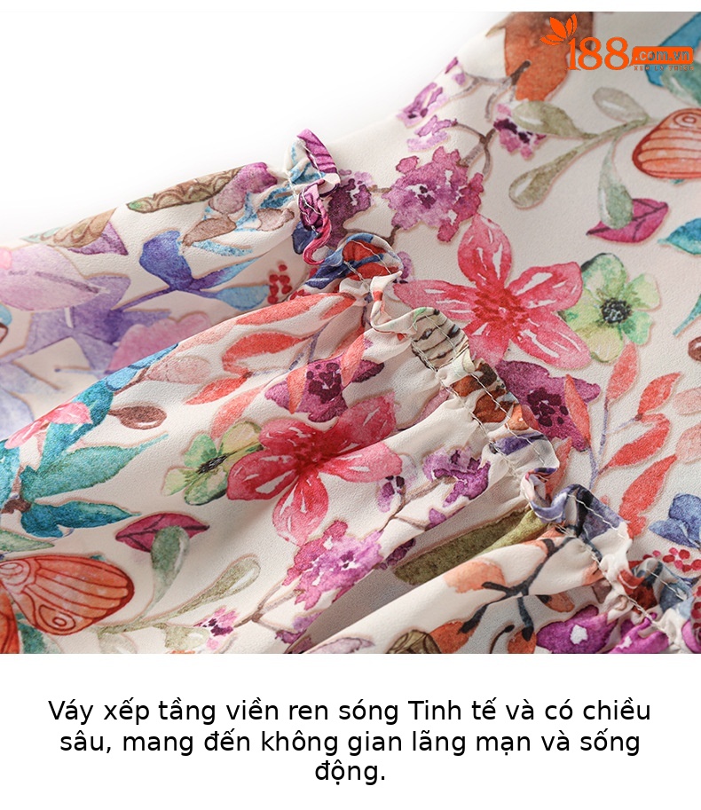 Váy suông midi in họa tiết hoa thanh lịch — Màu hồng chi tiết 6