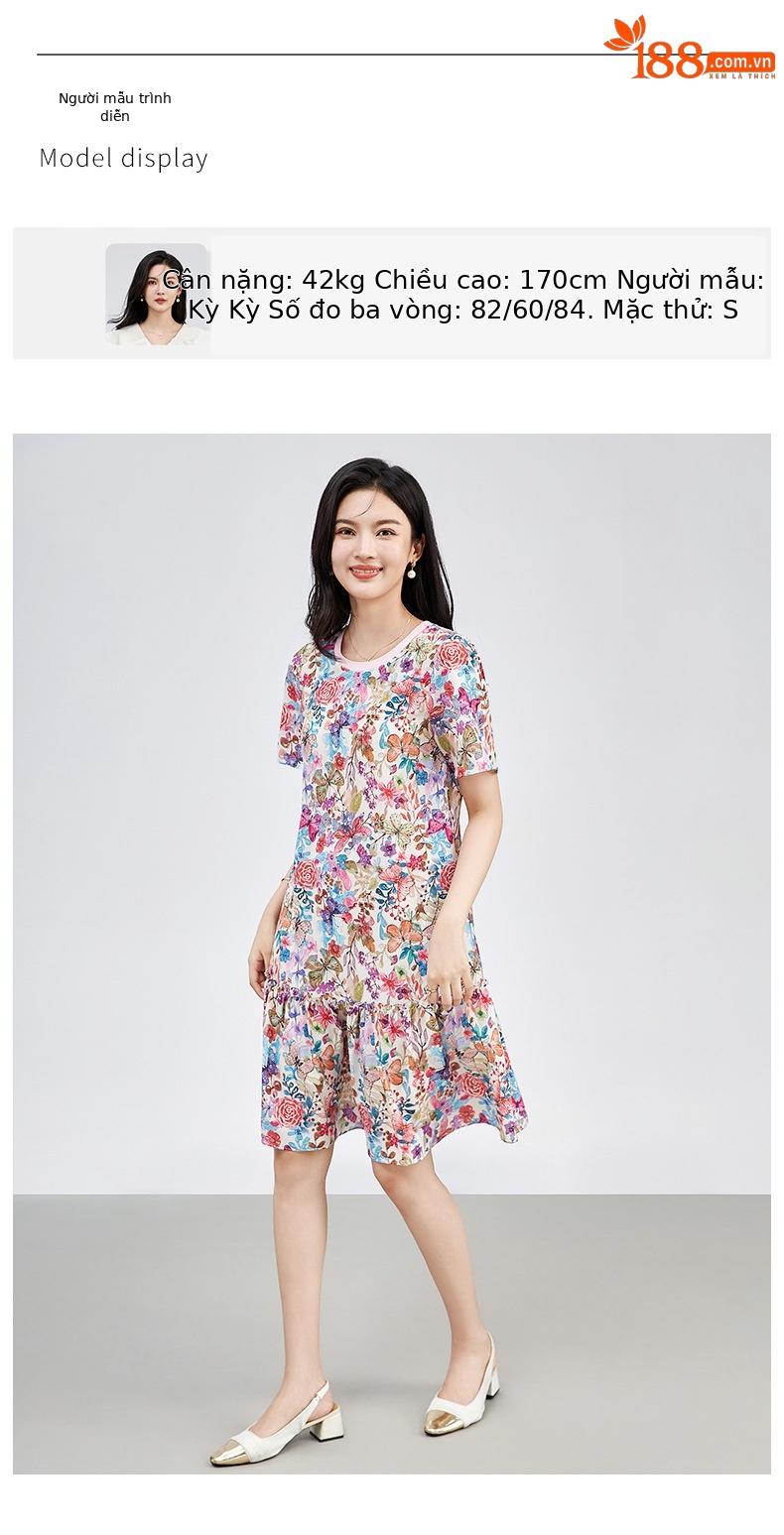 Váy suông midi in họa tiết hoa thanh lịch — Màu hồng chi tiết 8