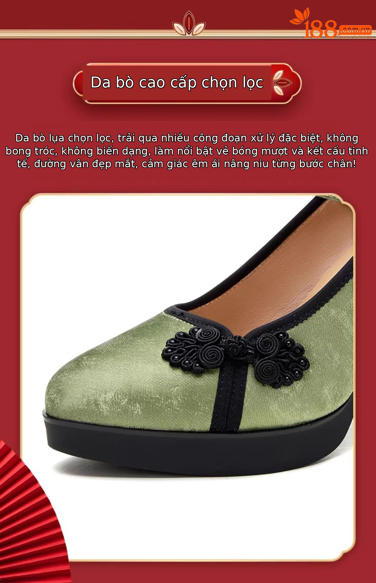 Giày cao gót nữ mũi nhọn phong cách cổ điển Trung Hoa, gót 5–11 cm, phù hợp mặc cùng sườn xám hoặc váy dài — Trắng be 5cm, Màu trắng nhạt 7cm, Màu đen 11cm, Xanh 7cm chi tiết 3