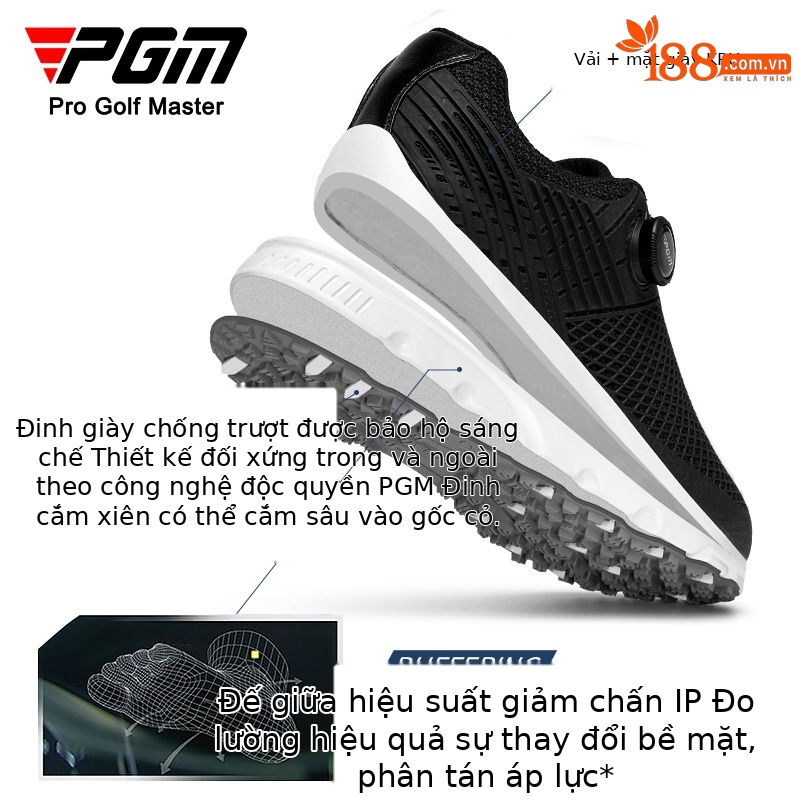 Giày golf nam PGM đinh dẻo thoáng khí chống trượt — XZ372-[Bằng sáng chế/Núm/Chống trượt thoáng khí]-Màu Đen nguyên tử