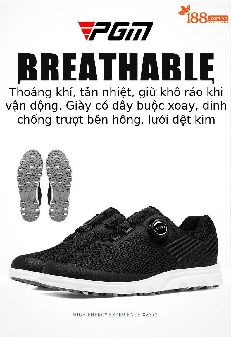 Giày golf nam PGM đinh dẻo thoáng khí chống trượt — XZ372-[Bằng sáng chế/Núm/Chống trượt thoáng khí]-Màu Đen nguyên tử chi tiết 3