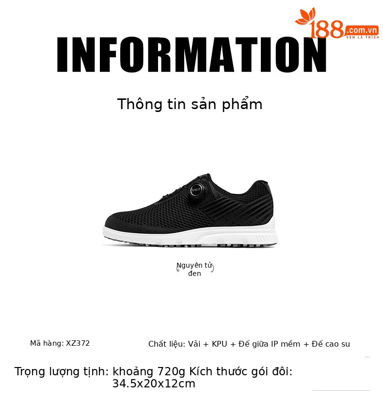 Giày golf nam PGM đinh dẻo thoáng khí chống trượt — XZ372-[Bằng sáng chế/Núm/Chống trượt thoáng khí]-Màu Đen nguyên tử chi tiết 7