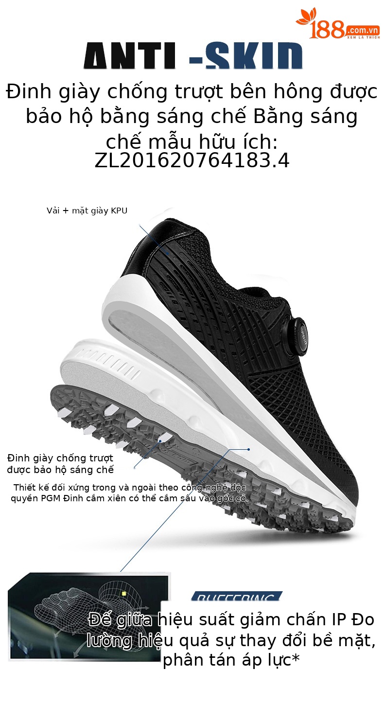 Giày golf nam PGM đinh dẻo thoáng khí chống trượt — XZ372-[Bằng sáng chế/Núm/Chống trượt thoáng khí]-Màu Đen nguyên tử chi tiết 4