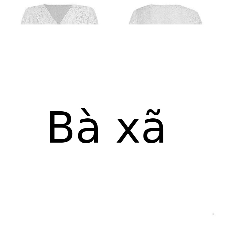 Đầm maxi ren nữ tay ngắn cổ chữ V, eo cao chân váy xòe midi — Trắng