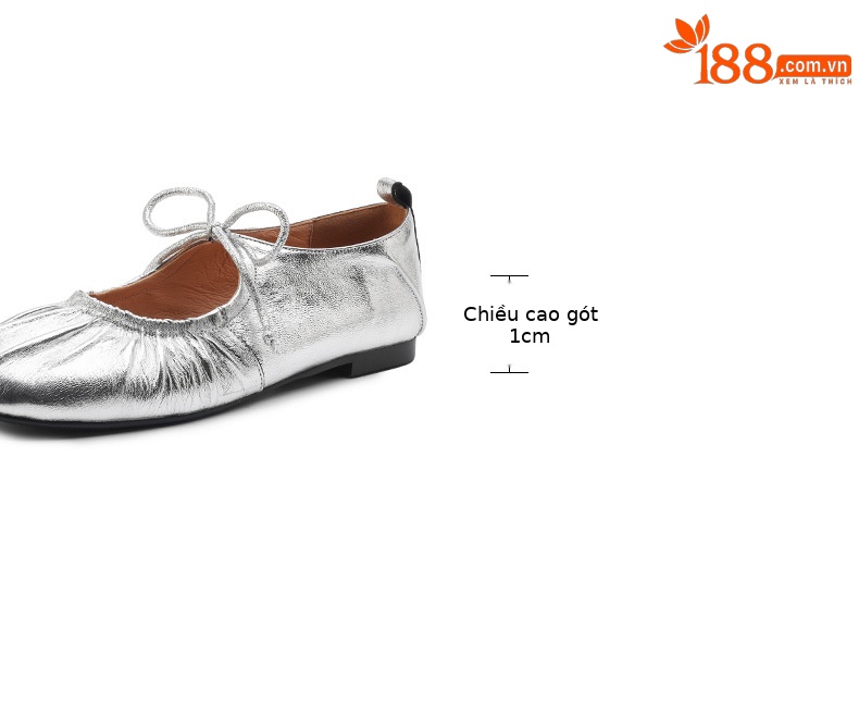 Giày ballet nữ da cừu mềm mũi tròn đế bệt xếp ly nơ buộc dây — Màu súng chi tiết 1