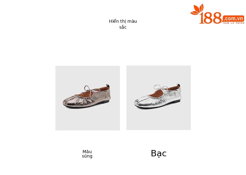 Giày ballet nữ da cừu mềm mũi tròn đế bệt xếp ly nơ buộc dây — Màu súng chi tiết 2