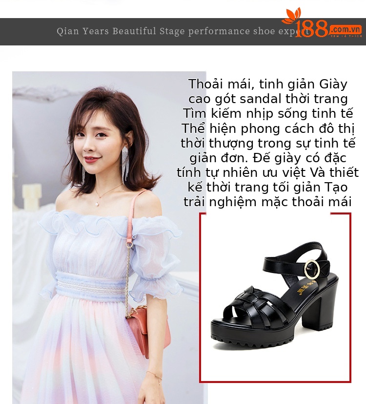 Sandal nữ đế xuồng cao vừa phải, hở mũi, khóa dán, platform chống thấm, gót 8 cm — Màu đỏ 8cm, Trắng 8cm, Màu đen 8cm chi tiết 2