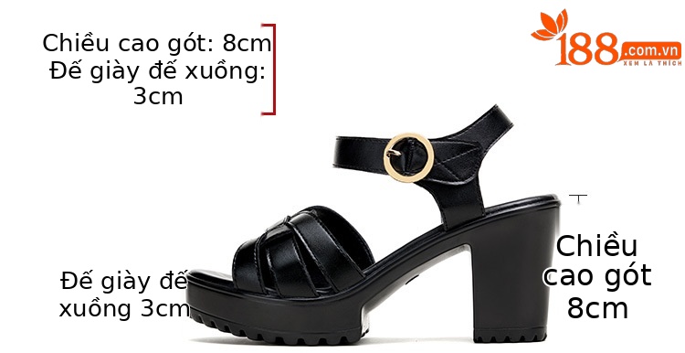 Sandal nữ đế xuồng cao vừa phải, hở mũi, khóa dán, platform chống thấm, gót 8 cm — Màu đỏ 8cm, Trắng 8cm, Màu đen 8cm chi tiết 5